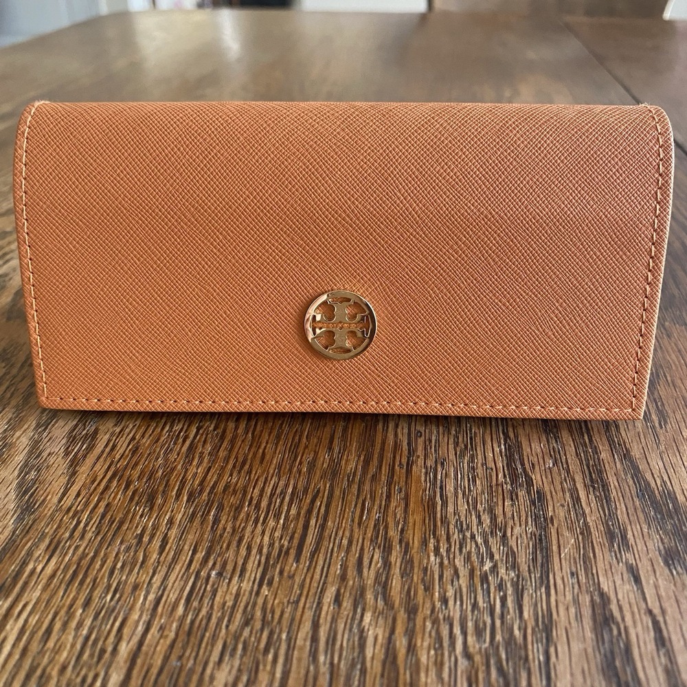 Tory Burch Sunglasses Glasses Case Orange Magetic Closure Gold Tone Logo